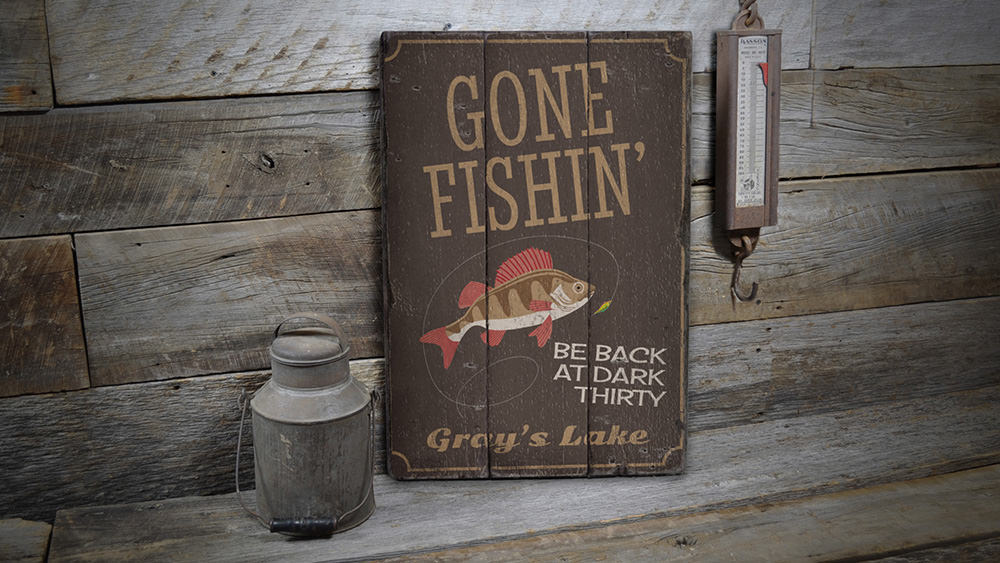 Gone Fishin Vintage Wood Sign