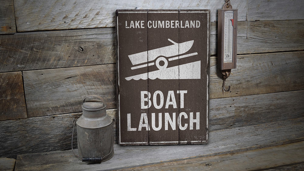 Boat Launch Lake Name Vintage Wood Sign