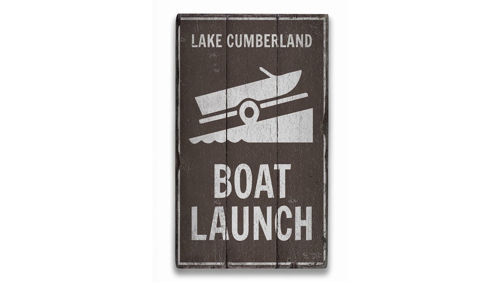 Boat Launch Lake Name Rustic Wood Sign