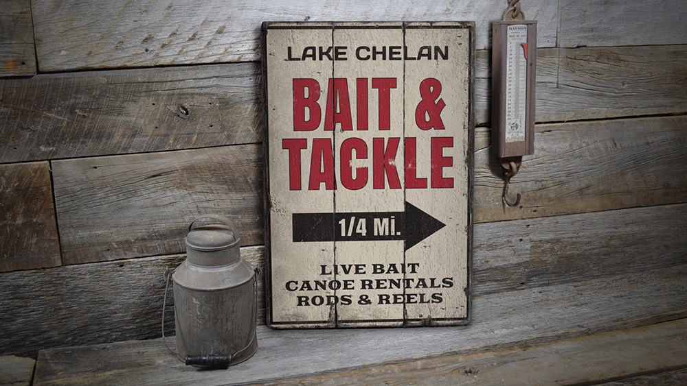 Bait & Tackle Mileage Vintage Wood Sign