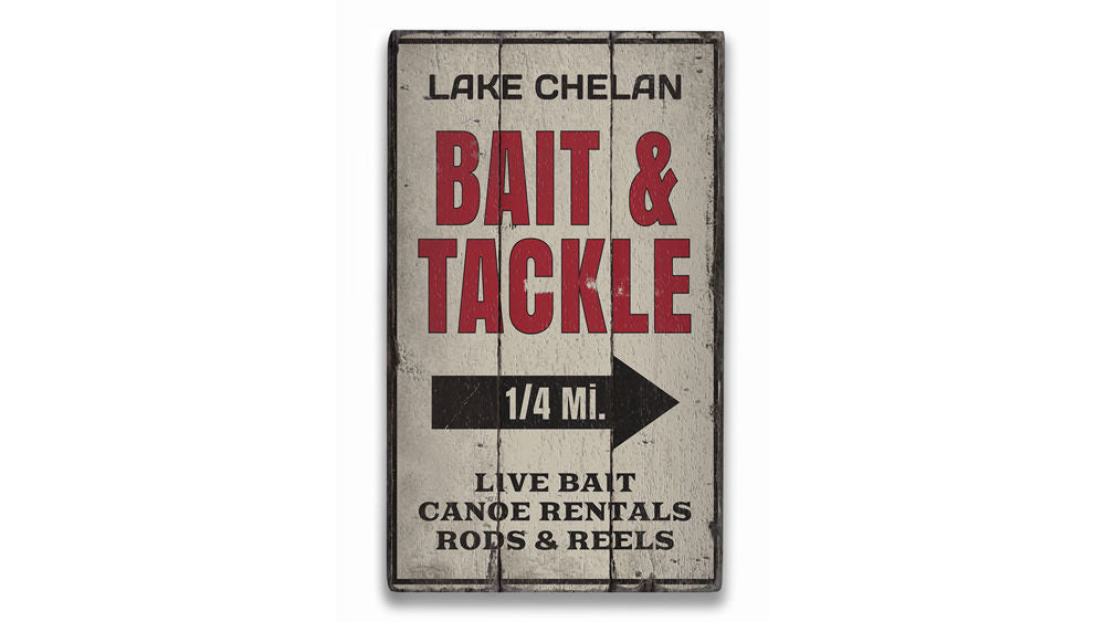 Bait & Tackle Mileage Rustic Wood Sign