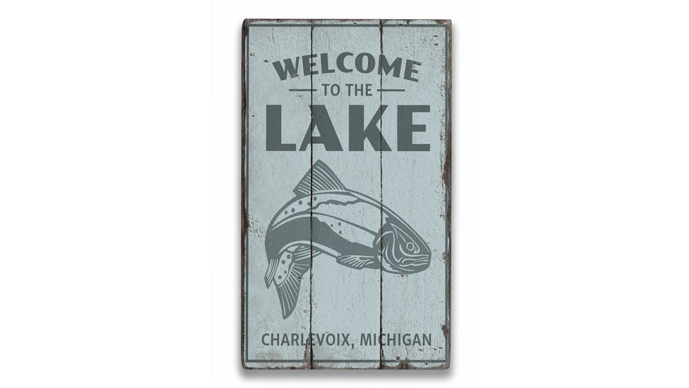 Welcome To The Lake Fish Rustic Wood Sign