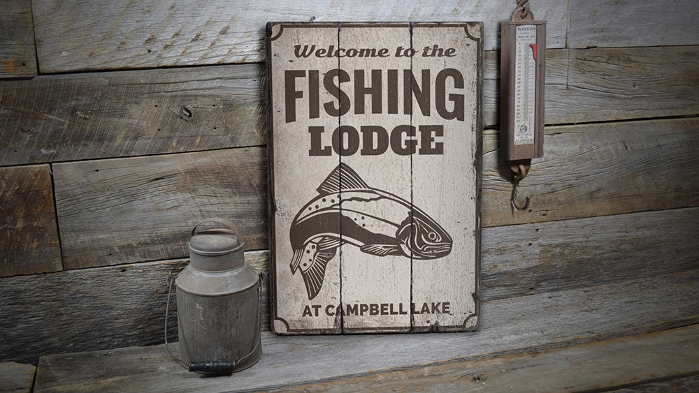 Fishing Lodge Welcome Rustic Wood Sign