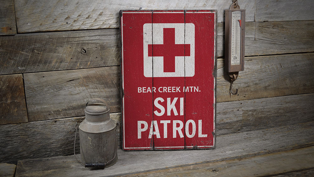 Ski Patrol Cross Rustic Wood Sign