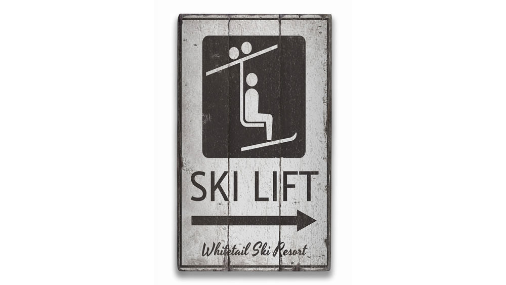 Ski Lift Directional Arrow Rustic Wood Sign