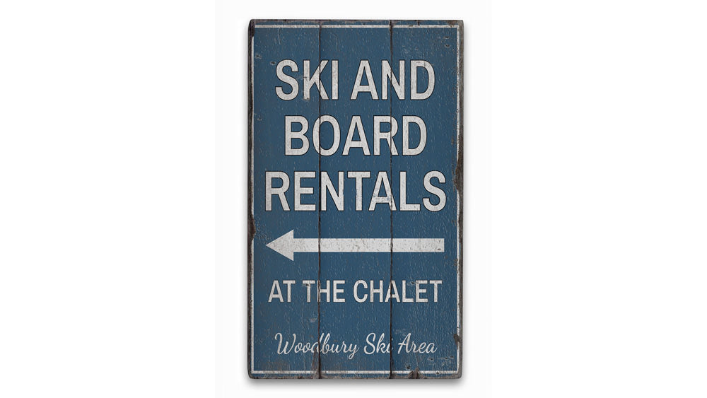 Ski & Board Rentals Rustic Wood Sign