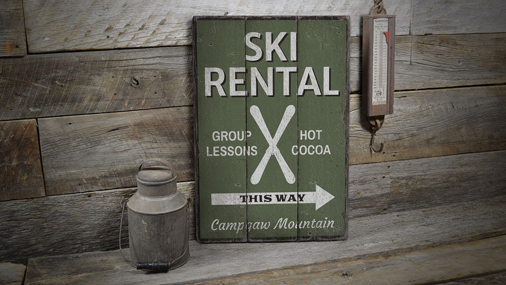 Ski Rental This Way Rustic Wood Sign