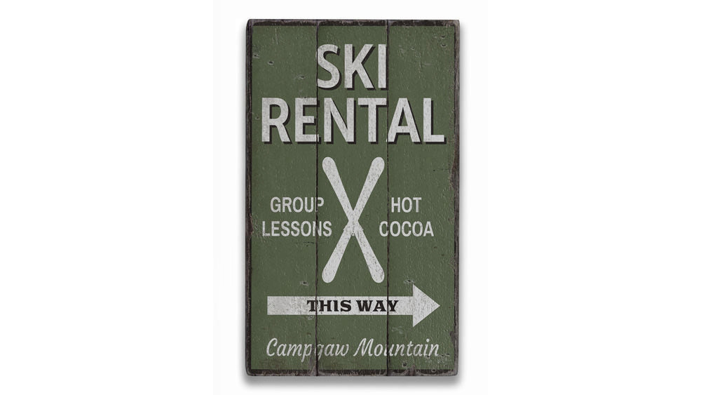 Ski Rental This Way Rustic Wood Sign