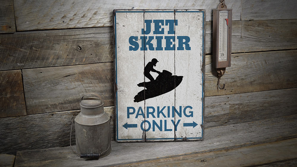 Jet Skier Parking Rustic Wood Sign