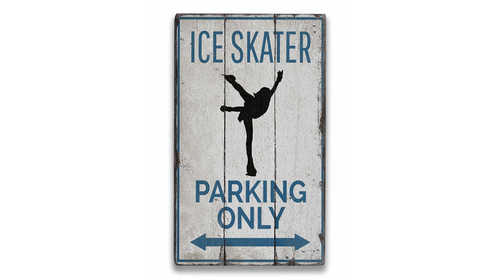 Ice Skater Parking Rustic Wood Sign