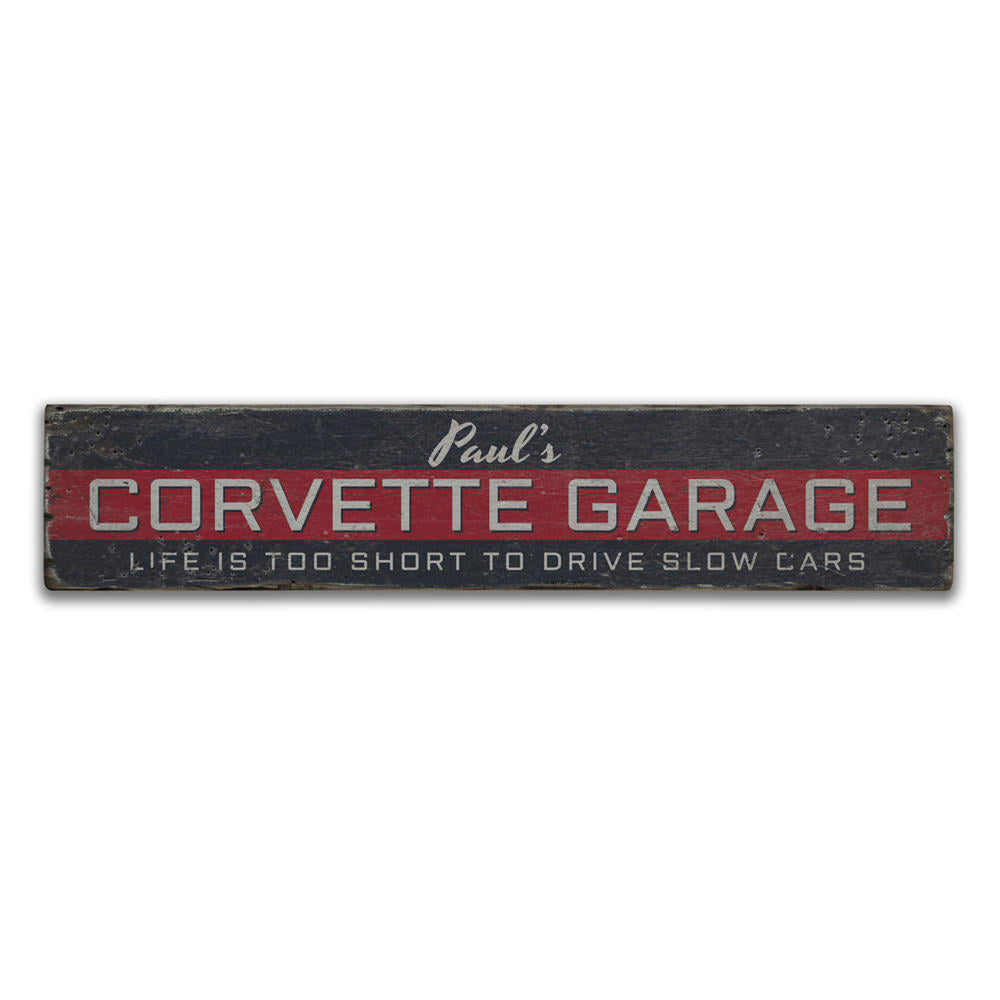 Corvette Garage Name Vintage Wood Sign
