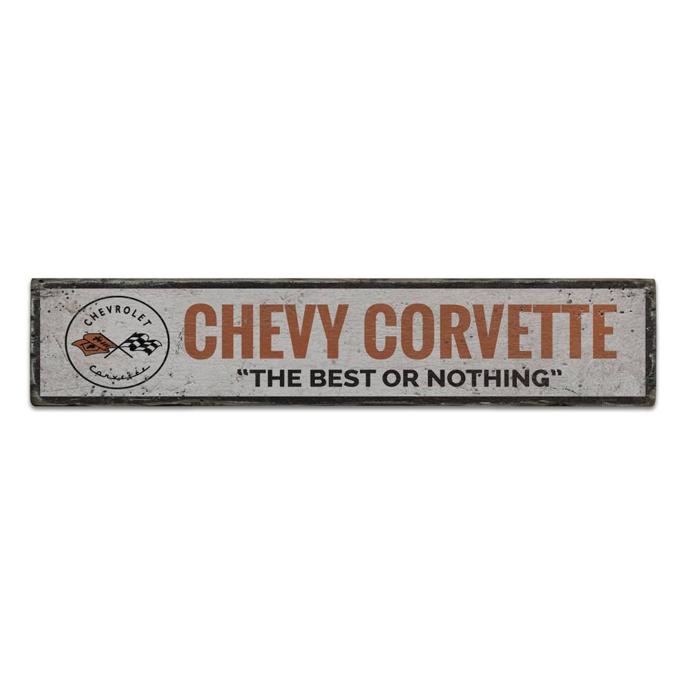 Corvette Flag Emblem Vintage Wood Sign
