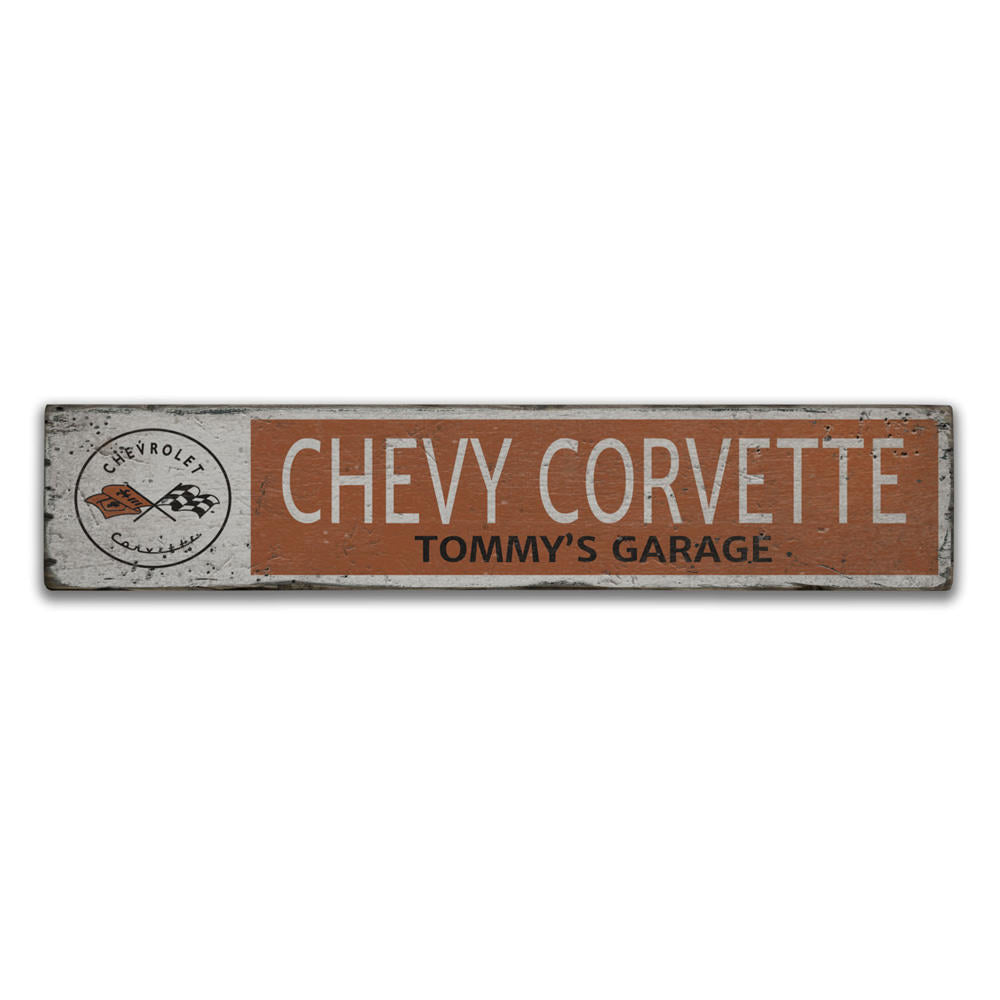Chevy Corvette Garage Name Vintage Wood Sign