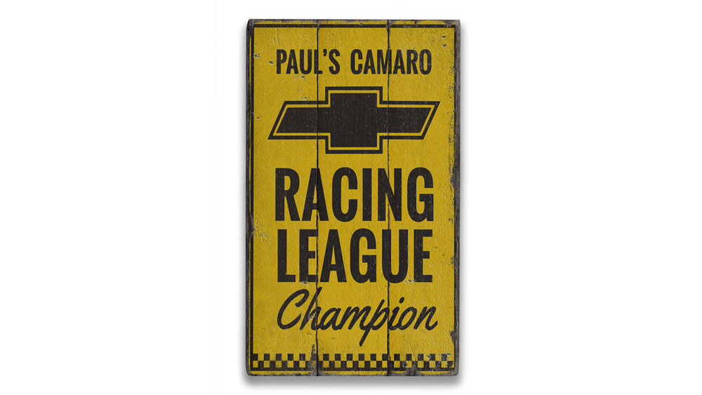 Chevy Racing League Champion Rustic Wood Sign