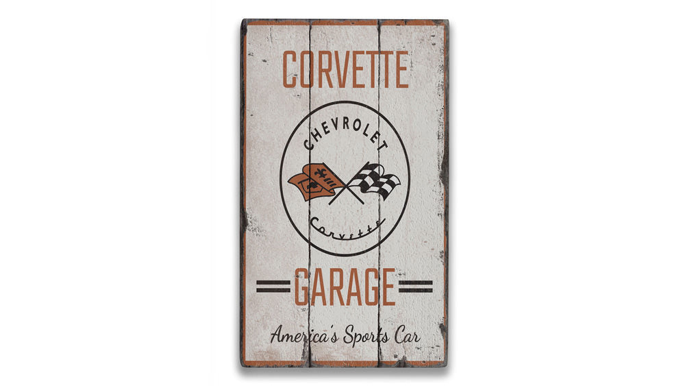 Corvette Sports Car Rustic Wood Sign