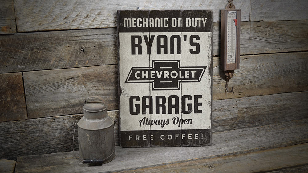 Chevy Garage Rustic Wood Sign
