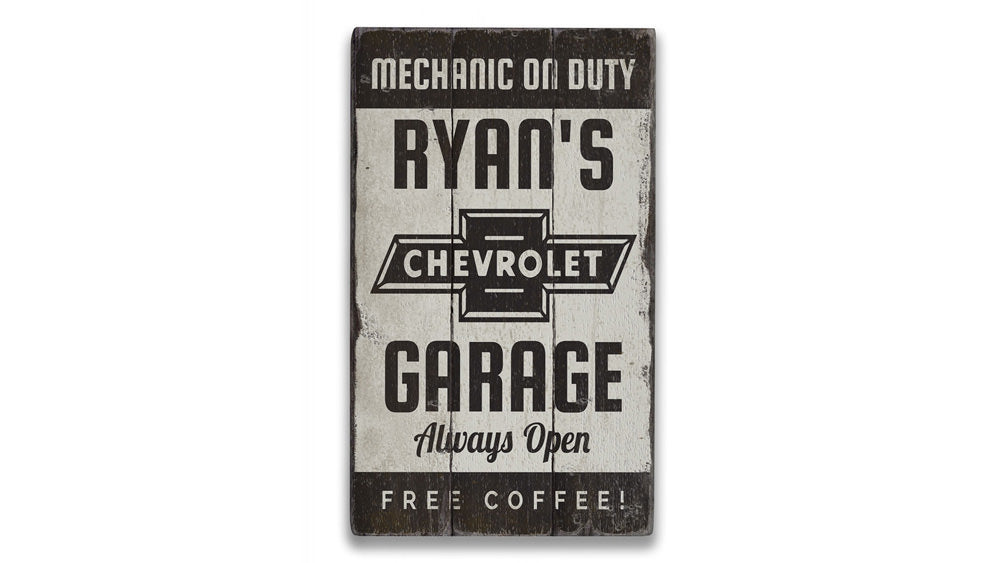 Chevy Garage Rustic Wood Sign