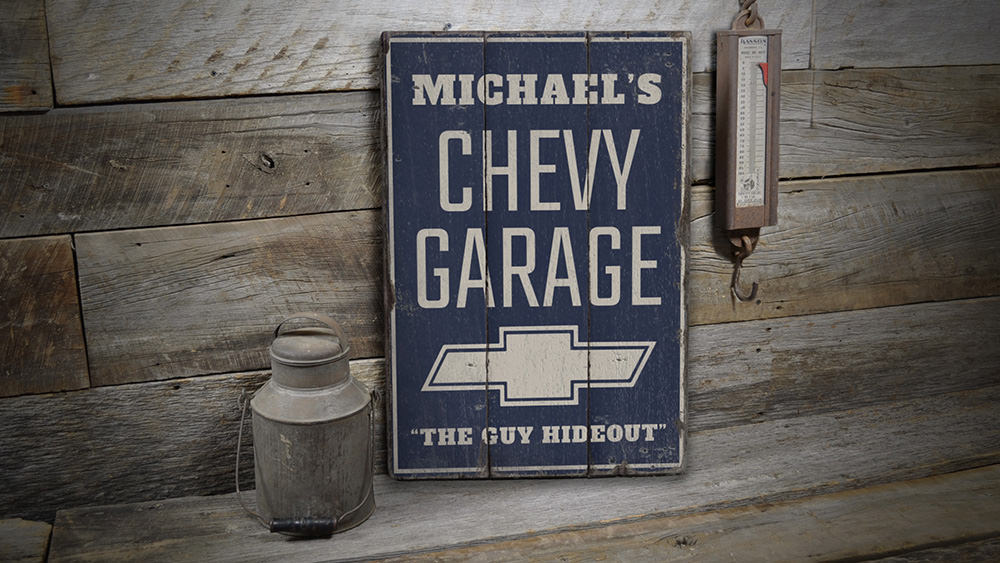 Chevy Logo Garage Rustic Wood Sign