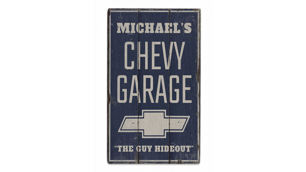 Chevy Logo Garage Rustic Wood Sign