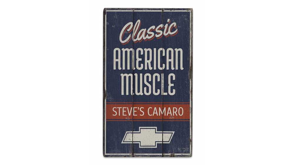 Classic American Muscle Camaro Rustic Wood Sign