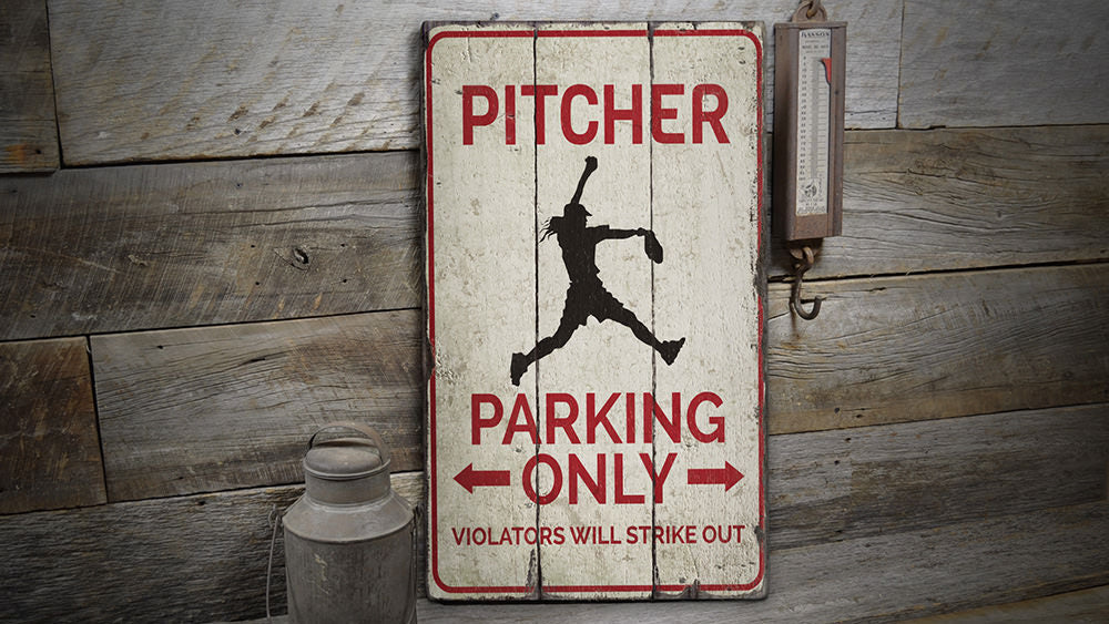 Pitcher Parking Rustic Wood Sign
