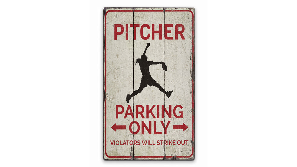 Pitcher Parking Rustic Wood Sign