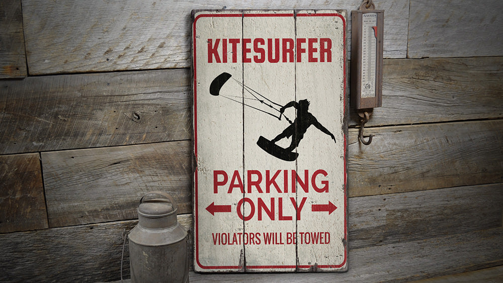 Kitesurfer Parking Rustic Wood Sign