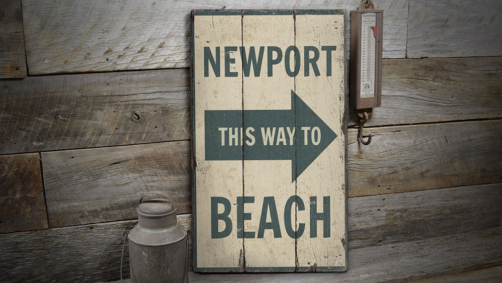 Newport Beach Arrow Rustic Wood Sign