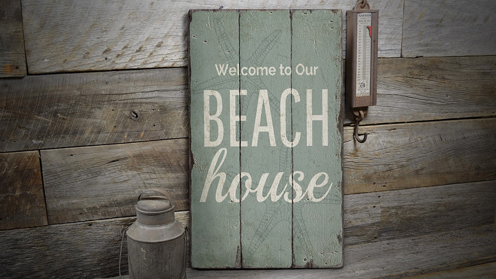 Beach House Welcome Rustic Wood Sign