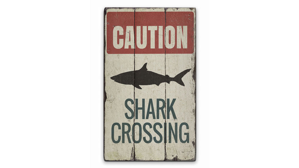 Shark Caution Rustic Wood Sign