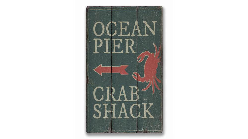 Ocean Pier Rustic Wood Sign