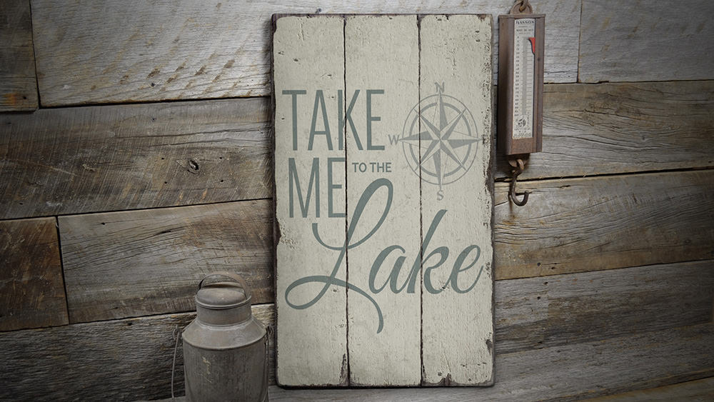 Lake Compass Rustic Wood Sign