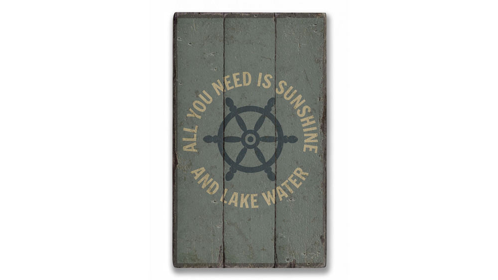 Lake Ship Wheel Rustic Wood Sign