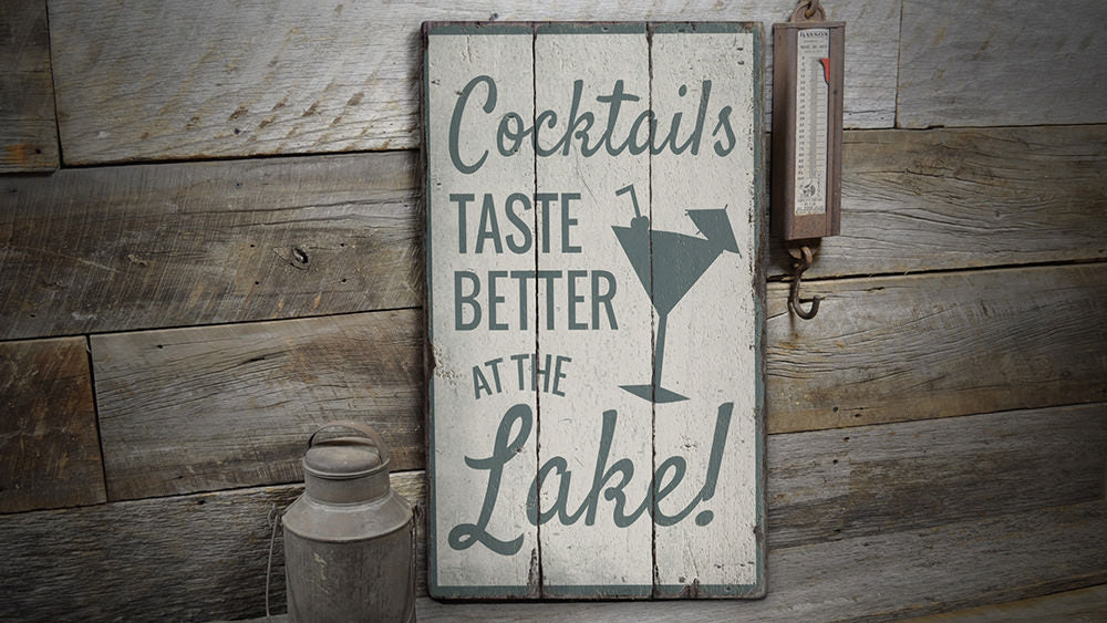 Cocktails at the Lake Rustic Wood Sign