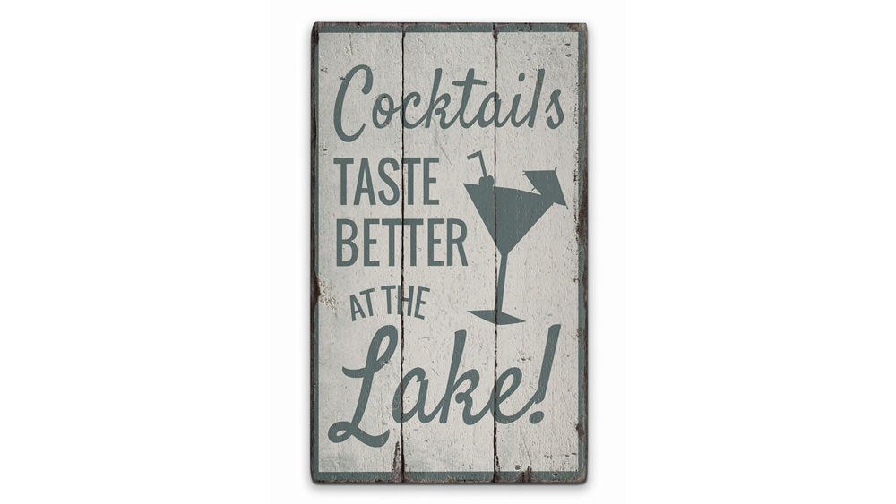 Cocktails at the Lake Rustic Wood Sign