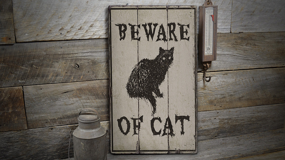 Beware of Cat Rustic Wood Sign
