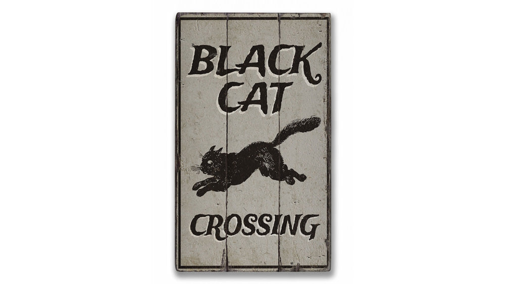 Black Cat Crossing Rustic Wood Sign