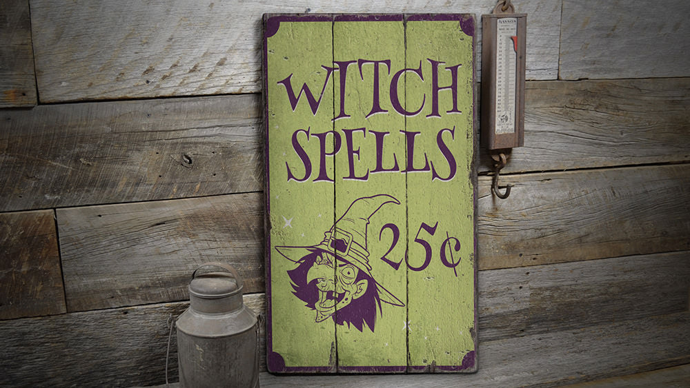 Witch Spells Rustic Wood Sign