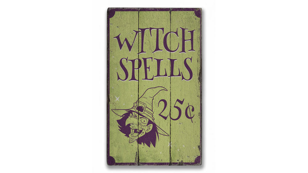 Witch Spells Rustic Wood Sign
