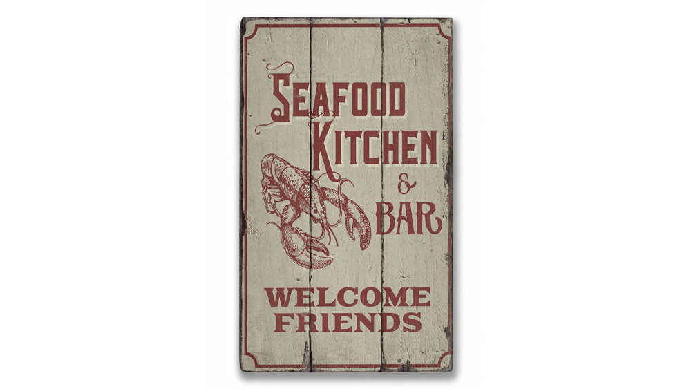 Seafood Kitchen and Bar Rustic Wood Sign