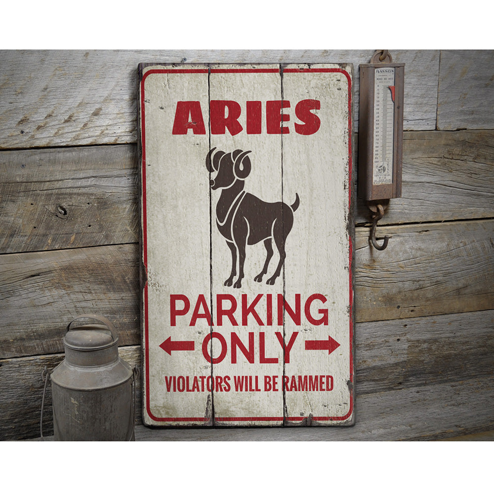 Aries Parking Rustic Wood Sign