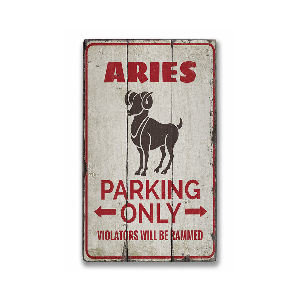 Aries Parking Rustic Wood Sign
