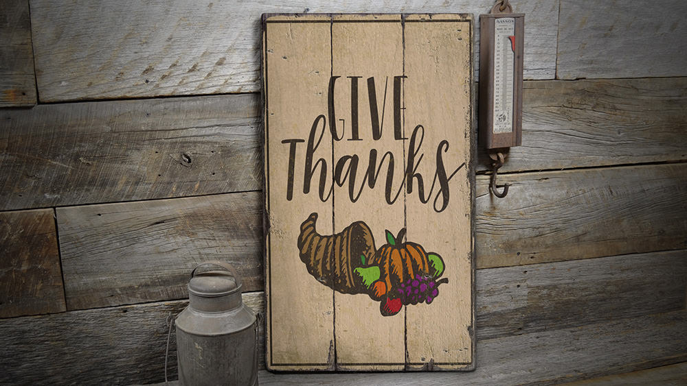 Give Thanks Rustic Wood Sign