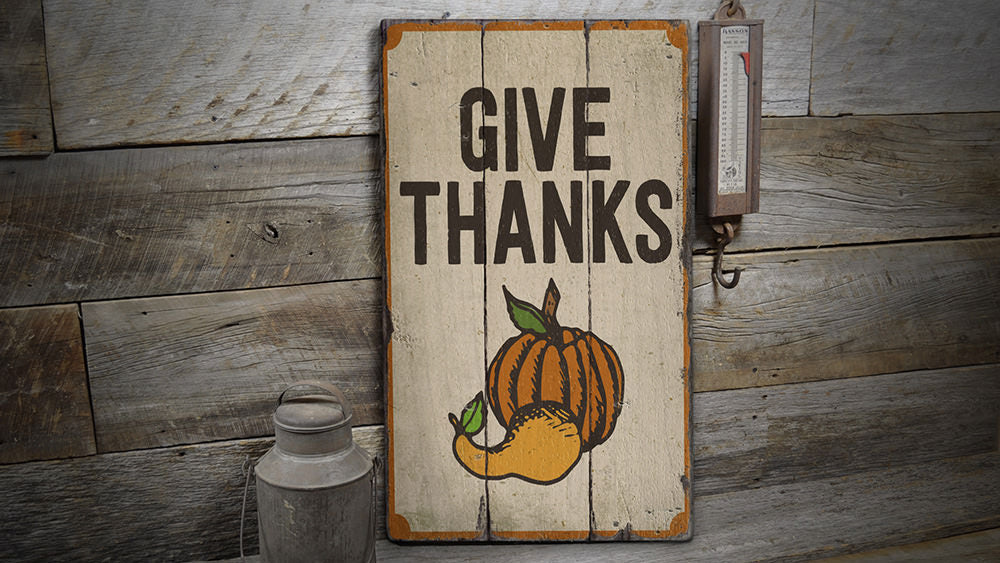 Give Thanks Pumpkin Rustic Wood Sign