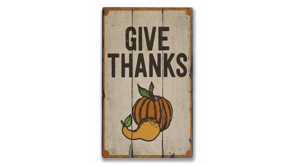 Give Thanks Pumpkin Rustic Wood Sign