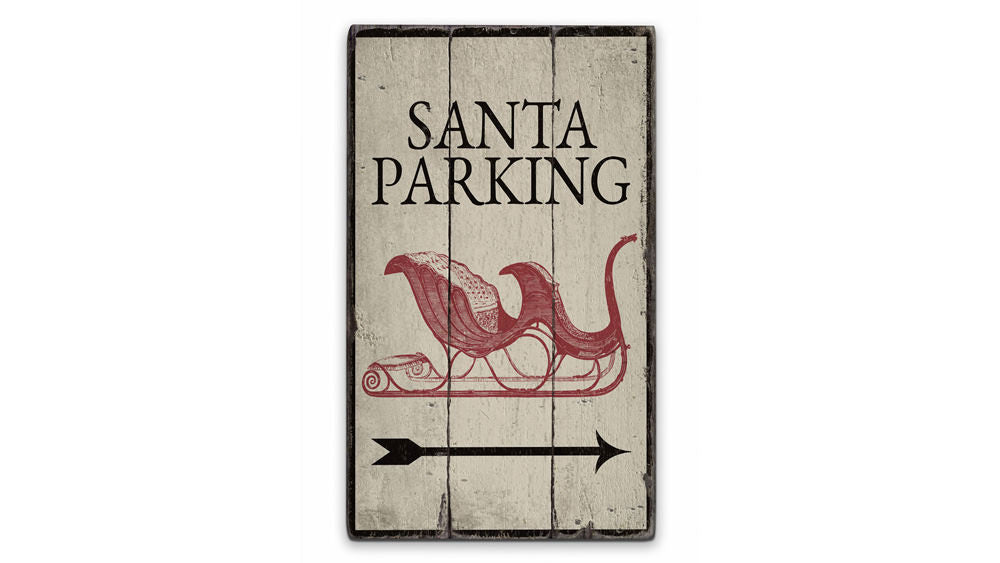 Santa Parking Arrow Rustic Wood Sign