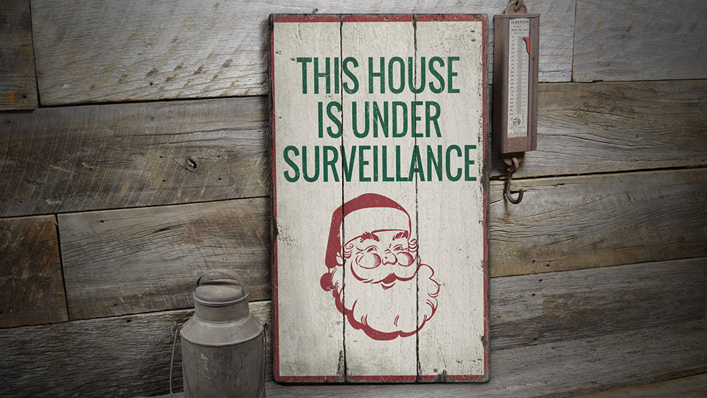 Santa Surveillance Rustic Wood Sign