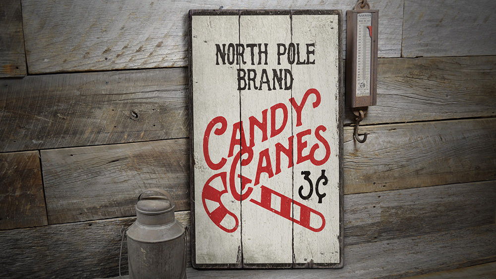 North Pole Candy Canes Rustic Wood Sign