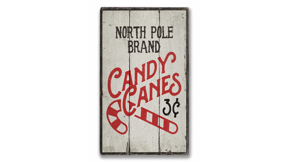 North Pole Candy Canes Rustic Wood Sign