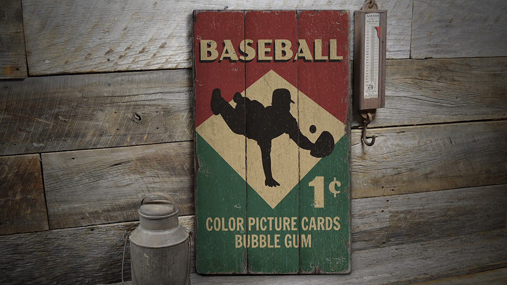 Baseball Card Rustic Wood Sign
